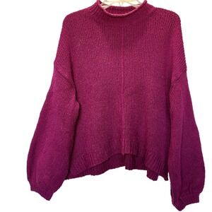 BP Magenta Balloon Sleeve Sweater Soft Knit Mock Neck, Size S